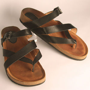 Sofft "Brooke" Leather Thong Slide Sandals, Black